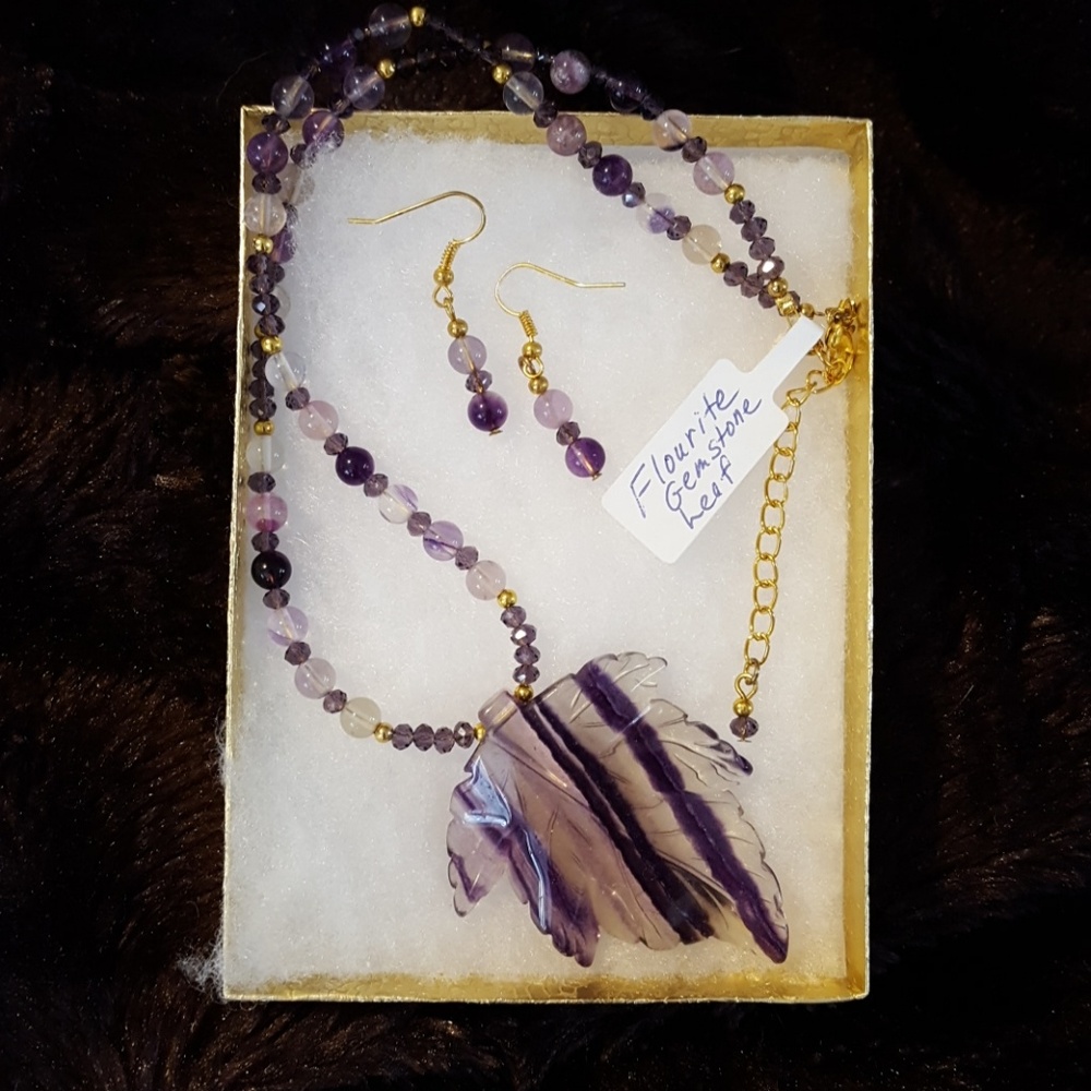 Handmade Gemstone Flourite Leaf Necklace set